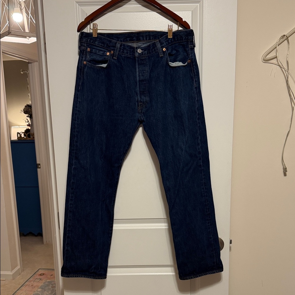 Levi's 501 Dark Indigo Straight Jeans 36W 30L Button Fly EUC